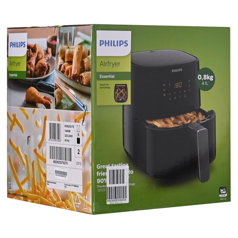 Philips Essential HD9252/70 fryer Single 4.1 L Stand-alone 1400 W Hot air fryer Black, Silver Philips Essential HD9252/70 fryer Single 4.1 L Stand-alone 1400 W Hot air fryer Black, Silver