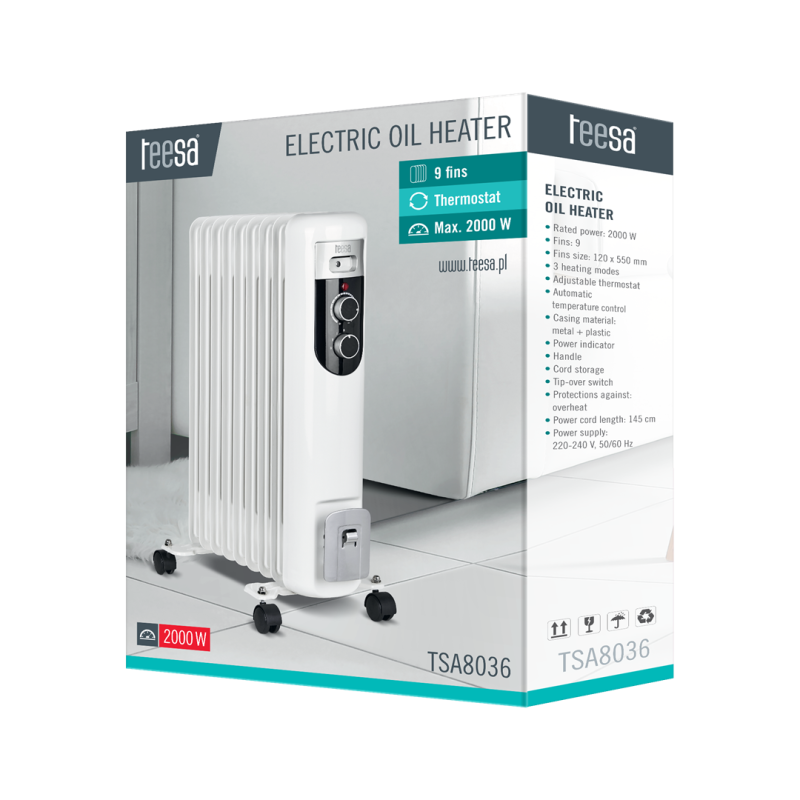 Teesa TSA8036 Electric Oil Heater White 2000 W