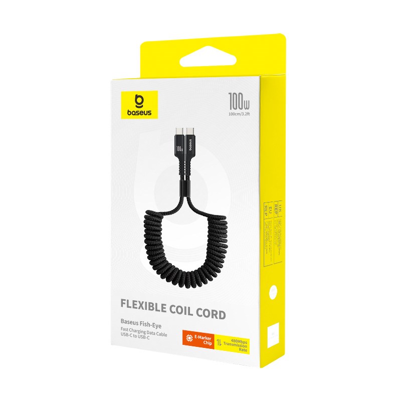Baseus Fish-Eye USB C to USB C fast charging cable 1 m 100 W Black Baseus Fish-Eye USB C to USB C fast charging cable 1 m 100 W Black