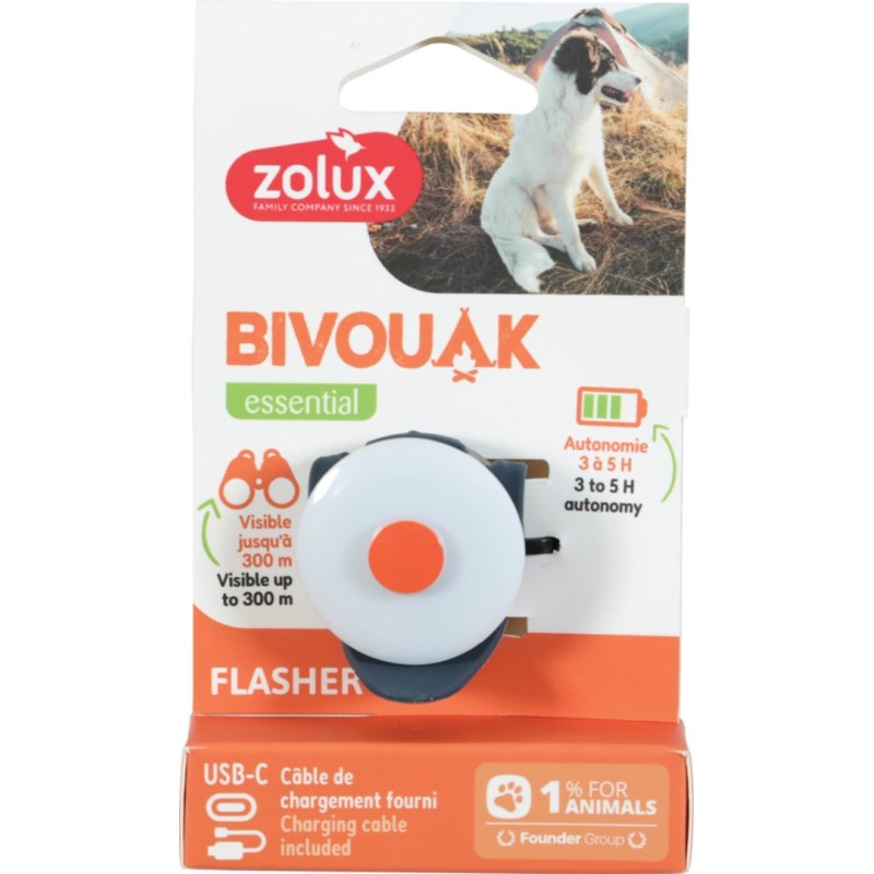 ZOLUX Bivouak LED Collar Tag with USB Charging Blue – Dog ID Tag -  8,9x3,7x1,9 cm