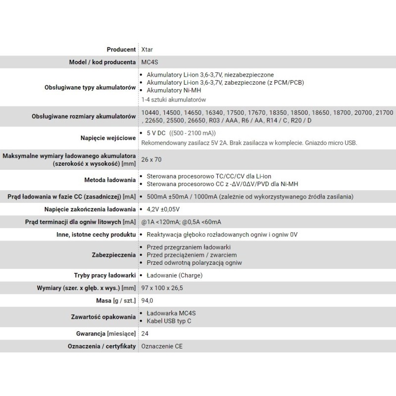 Battery charger for cylindrical Li-ion batteries18650 / NiMH Xtar MC4S Battery charger for cylindrical Li-ion batteries18650 / NiMH Xtar MC4S