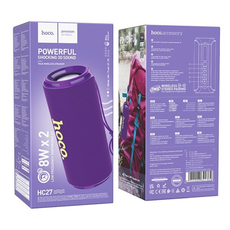 HOCO HC27 Soundful Portable speaker Blutooth/ FM/ TF card/ USB memory stick/ AUX 2 x 8 W Purple HOCO HC27 Soundful Portable speaker Blutooth/ FM/ TF card/ USB memory stick/ AUX 2 x 8 W Purple