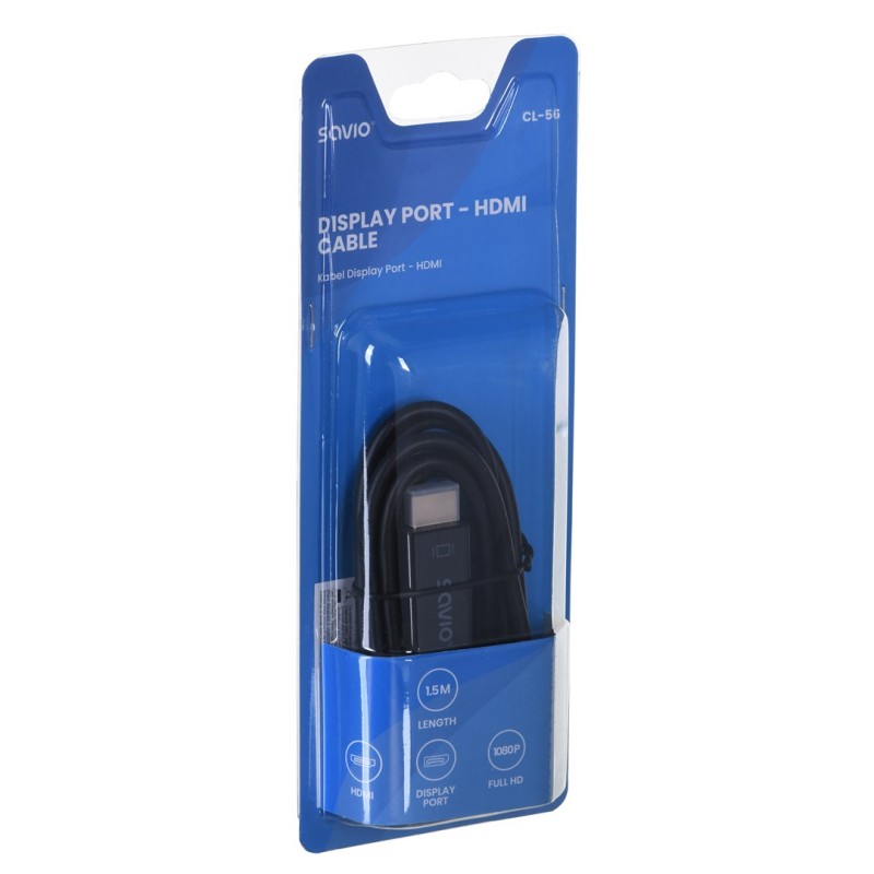 Savio CL-56 video cable adapter 1.5 m DisplayPort HDMI Type A (Standard) Black Savio CL-56 video cable adapter 1.5 m DisplayPort HDMI Type A (Standard) Black