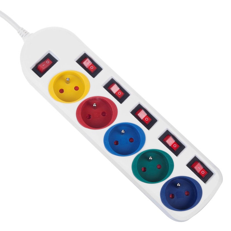 Maclean power strip, 5 socket extension cable, with switches, 250VAC/10A, 1.5m, MCE204 M/W Maclean power strip, 5 socket extension cable, with switches, 250VAC/10A, 1.5m, MCE204 M/W