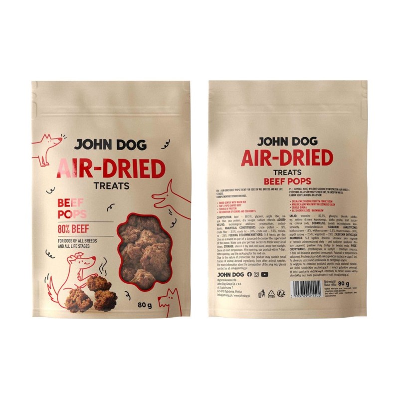 JOHN DOG Air-Dried Beef pops - dog treat - 80g JOHN DOG Air-Dried Beef pops - dog treat - 80g