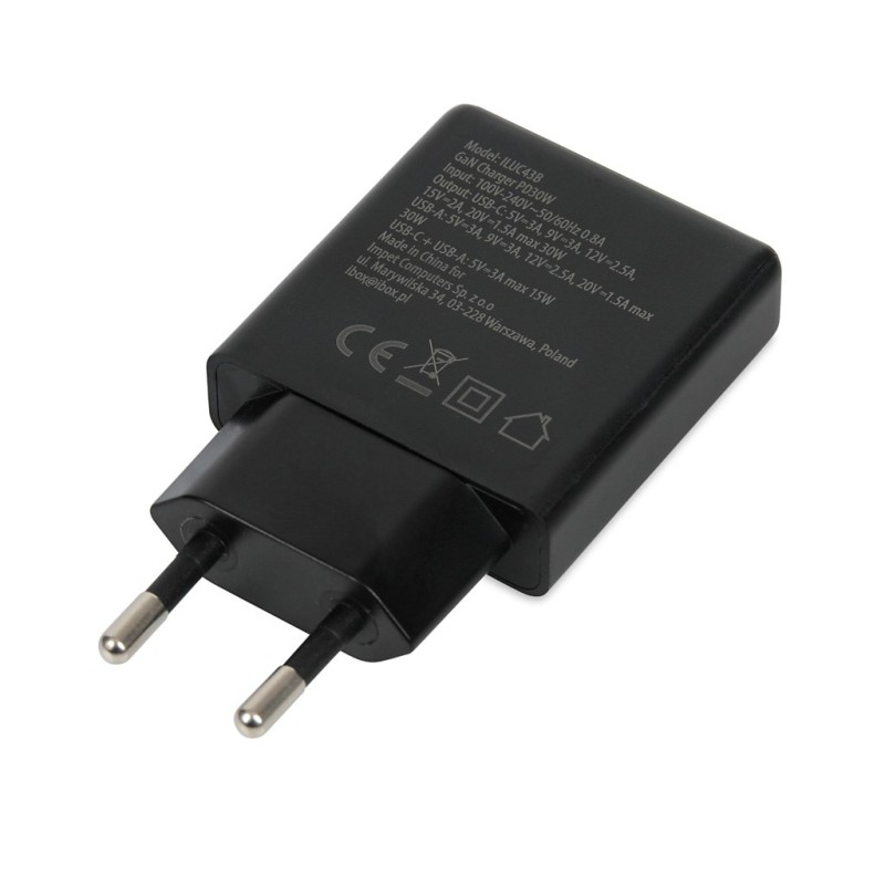 iBOX C-43 Slim GaN PD30W Wall charger, Black iBOX C-43 Slim GaN PD30W Wall charger, Black