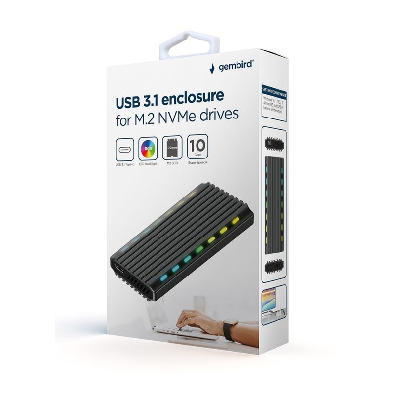 Gembird EE2280-U3C-03 USB 3.1 enclosure for M.2 NVMe drives, RGB, aluminum Gembird EE2280-U3C-03 USB 3.1 enclosure for M.2 NVMe drives, RGB, aluminum
