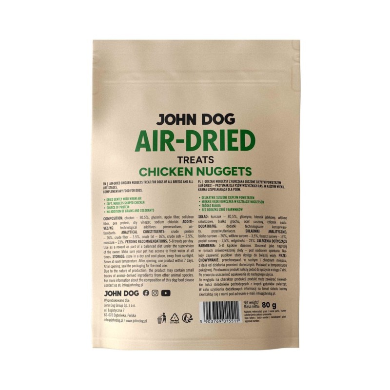 JOHN DOG Air-Dried Chicken nuggets - dog treat - 80g JOHN DOG Air-Dried Chicken nuggets - dog treat - 80g