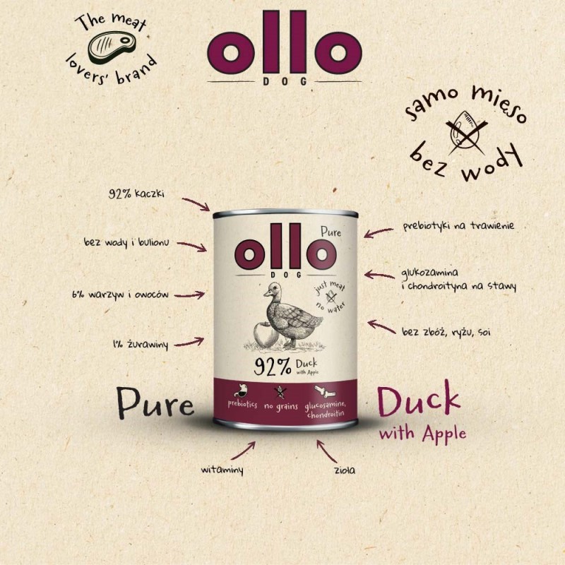 OLLO Pure Duck with apple - wet dog food - 400g