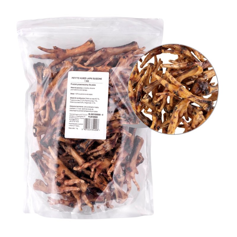 PETITTO Dried chicken feet - dog treat - 1kg PETITTO Dried chicken feet - dog treat - 1kg