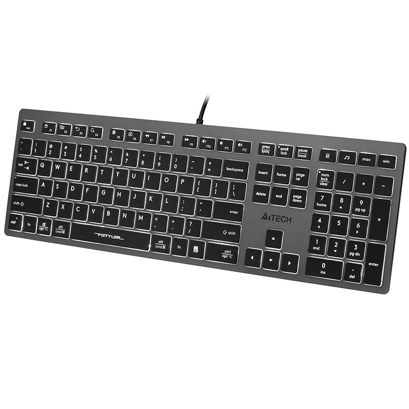 A4Tech FSTYLER FX60H (White Backlit) keyboard USB QWERTY Black, Grey A4Tech FSTYLER FX60H (White Backlit) keyboard USB QWERTY Black, Grey