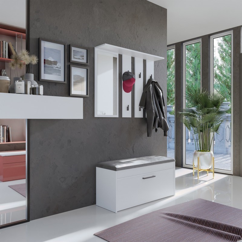 Hanger + mirror PARMA 100x15x.81.5 cm, White Hanger + mirror PARMA 100x15x.81.5 cm, White