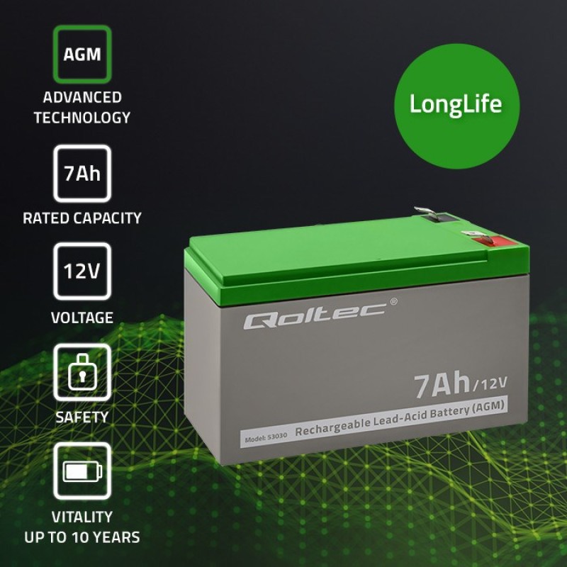 Qoltec 53030 AGM battery | 12V | 7Ah | max 105A Qoltec 53030 AGM battery | 12V | 7Ah | max 105A