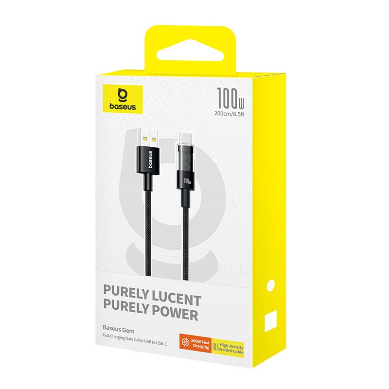 Baseus Gem USB A to USB C fast charging cable 2 m 100 W Black Baseus Gem USB A to USB C fast charging cable 2 m 100 W Black