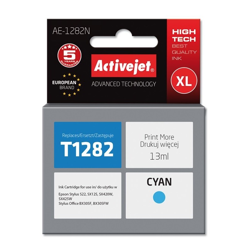 Activejet AE-1282N Ink (replacement for Epson T1282; Supreme; 13 ml; cyan)