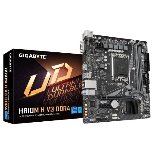 GIGABYTE H610M H V3 DDR4 Motherboard - Supports Intel Core 14th CPUs, 4+1+1 Hybrid Phases Digital VRM, up to 3200MHz DDR4, 1xPCIe 3.0 M.2, GbE LAN, USB 3.2 Gen 1 GIGABYTE H610M H V3 DDR4 Motherboard - Supports Intel Core 14th CPUs, 4+1+1 Hybrid Phases Digital VRM, up to 3200MHz DDR4, 1xPCIe 3.0 M.2, GbE LAN, USB 3.2 Gen 1