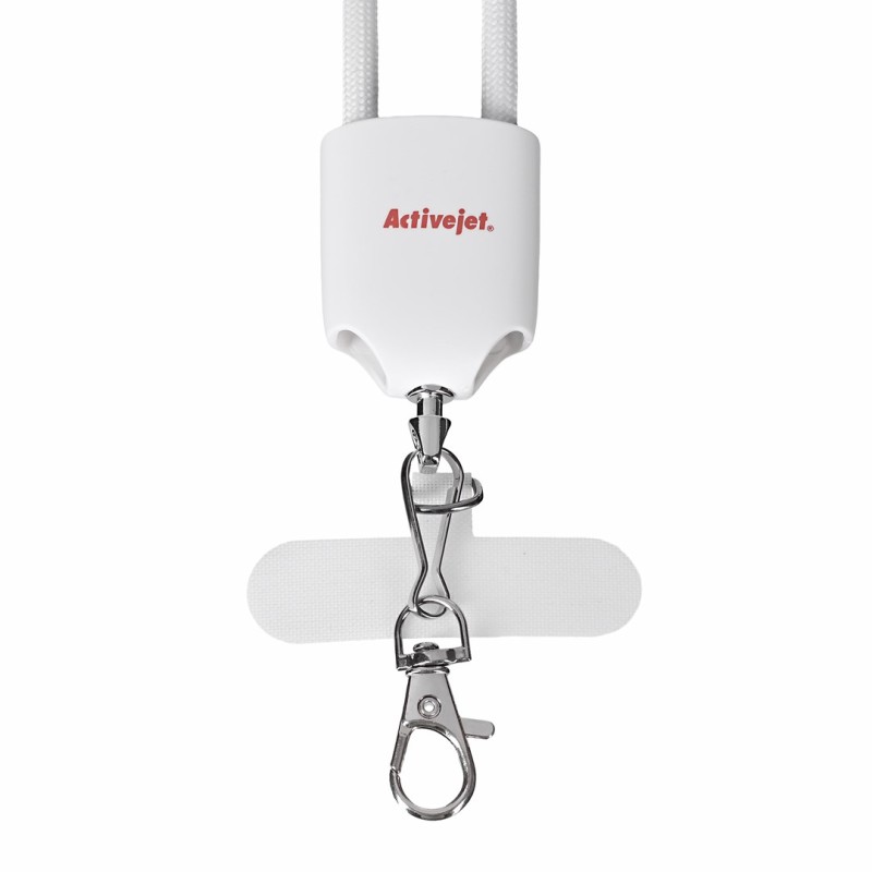 Activejet lanyard with 3-in-1 charging cable, white. Ends with various connectors: USB-C, Lightning adapter, USB-A Activejet lanyard with 3-in-1 charging cable, white. Ends with various connectors: USB-C, Lightning adapter, USB-A