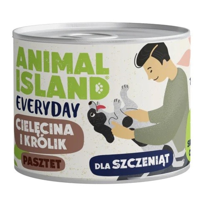 ANIMAL ISLAND Everyday cielęcina i królik dla szczeniąt puszka 185g ANIMAL ISLAND Everyday cielęcina i królik dla szczeniąt puszka 185g