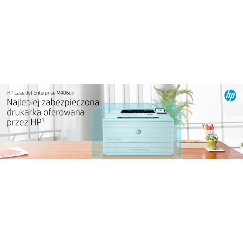 HP LaserJet Enterprise M406dn, Black and white, Printer for Business, Print, Compact Size; Strong Security; Two-sided printing; Energy Efficient; Front-facing USB printing HP LaserJet Enterprise M406dn, Black and white, Printer for Business, Print, Compact Size; Strong Security; Two-sided printing; Energy Efficient; Front-facing USB printing