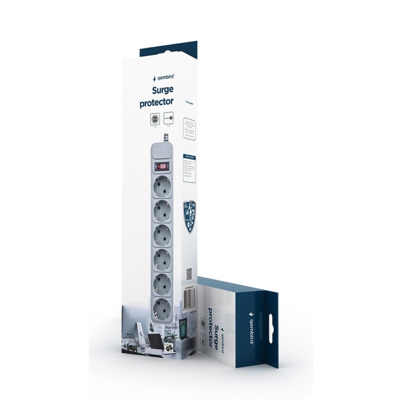 Gembird SPG6-B-10C Surge protector, 6 Schuko sockets, 3m, grey