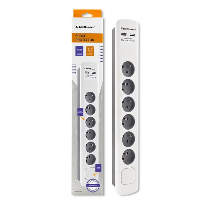 Qoltec 50294 surge protector White-grey 6 AC outlet(s) 230 V 1.8 m