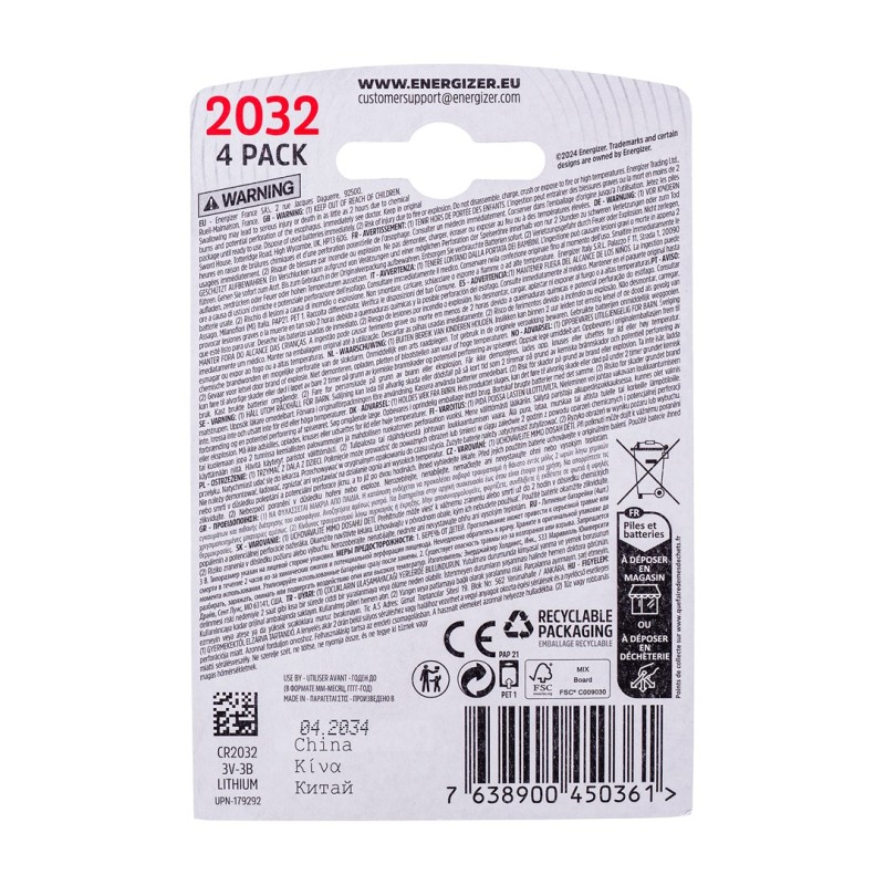 Energizer CR2032 4 pcs 3V Eco speciality battery Energizer CR2032 4 pcs 3V Eco speciality battery