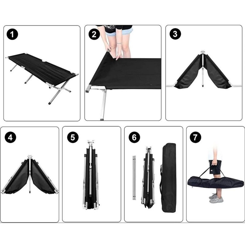 PROMIS Camping, tourist and camping bed, foldable, navy blue PROMIS Camping, tourist and camping bed, foldable, navy blue