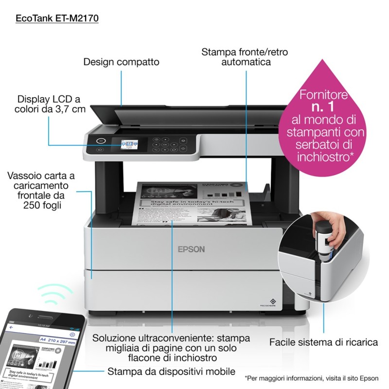 Epson EcoTank M2170 Inkjet A4 1200 x 2400 DPI 39 ppm Wi-Fi Epson EcoTank M2170 Inkjet A4 1200 x 2400 DPI 39 ppm Wi-Fi