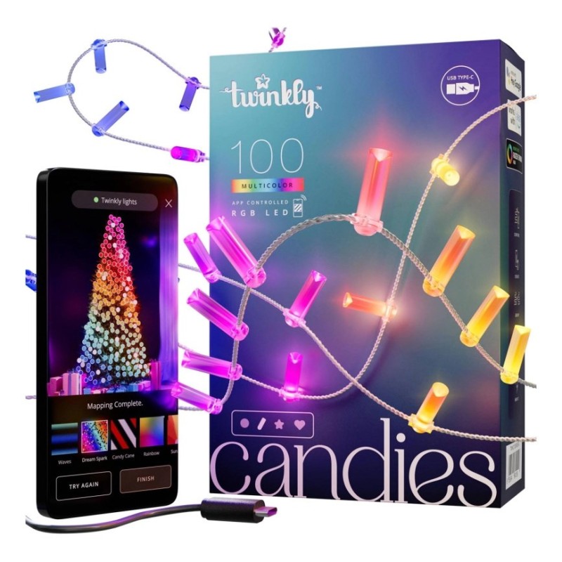 Twinkly Candies LED Christmas tree lights TWKC100RGB-T 6 M Candle shape Twinkly Candies LED Christmas tree lights TWKC100RGB-T 6 M Candle shape