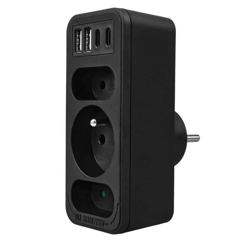Current socket x3 + 4xUSB Maclean, splitter with 3 sockets, 2xUSB A, 2xUSB C PD 20W, 1x16A + 2x6A, MCE248 F/B Current socket x3 + 4xUSB Maclean, splitter with 3 sockets, 2xUSB A, 2xUSB C PD 20W, 1x16A + 2x6A, MCE248 F/B