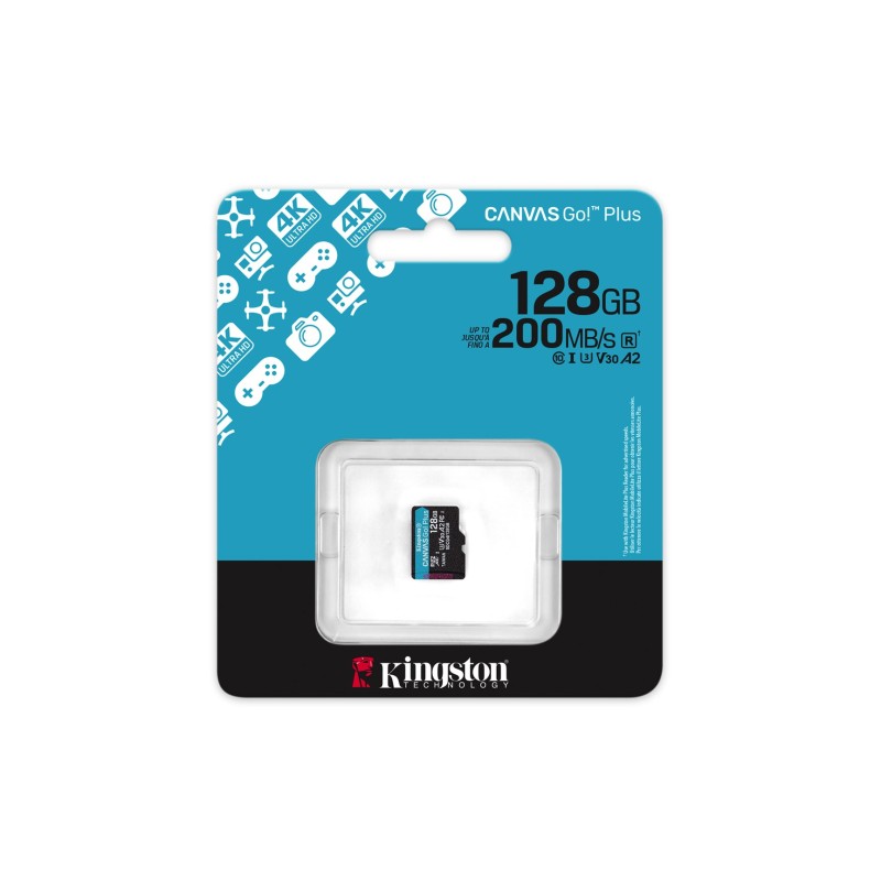 Kingston Technology 128GB microSDXC Canvas Go Plus Gen4 200R A2 U3 Single Pack w/o ADP Kingston Technology 128GB microSDXC Canvas Go Plus Gen4 200R A2 U3 Single Pack w/o ADP