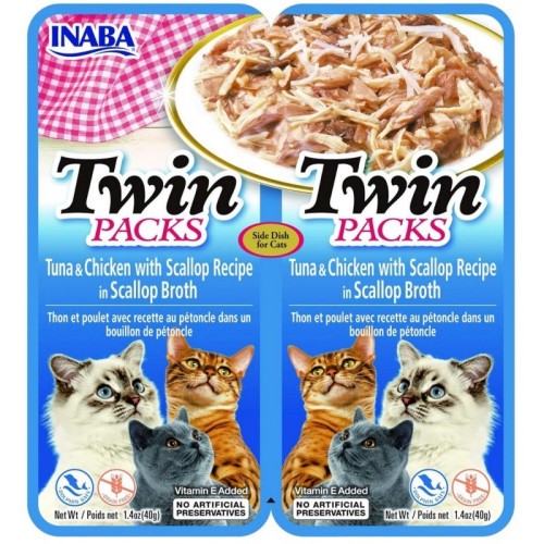 INABA CAT Twin Tuna with Chicken and Scallops in Broth – cat treat – 2x40g INABA CAT Twin Tuna with Chicken and Scallops in Broth – cat treat – 2x40g