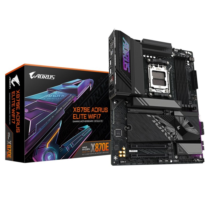 GIGABYTE X870E AORUS ELITE WIFI7 Motherboard - Supports AMD Ryzen 9000 CPUs, 16+2+2 Phases Digital VRM, up to 8000Hz DDR5 (OC), 3xPCIe 5.0 + 1xPCIe 4.0, Wi-Fi 7, 2.5GbE LAN, USB 4 GIGABYTE X870E AORUS ELITE WIFI7 Motherboard - Supports AMD Ryzen 9000 CPUs, 16+2+2 Phases Digital VRM, up to 8000Hz DDR5 (OC), 3xPCIe 5.0 + 1xPCIe 4.0, Wi-Fi 7, 2.5GbE LAN, USB 4