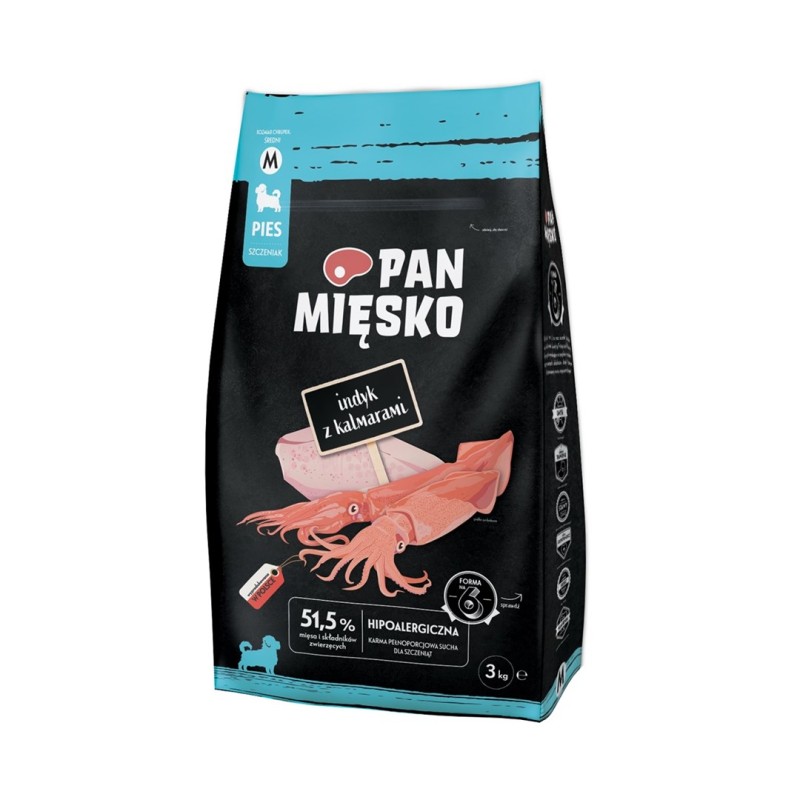 PAN MIĘSKO Puppy Turkey with calamari M - dry dog food - 3kg PAN MIĘSKO Puppy Turkey with calamari M - dry dog food - 3kg