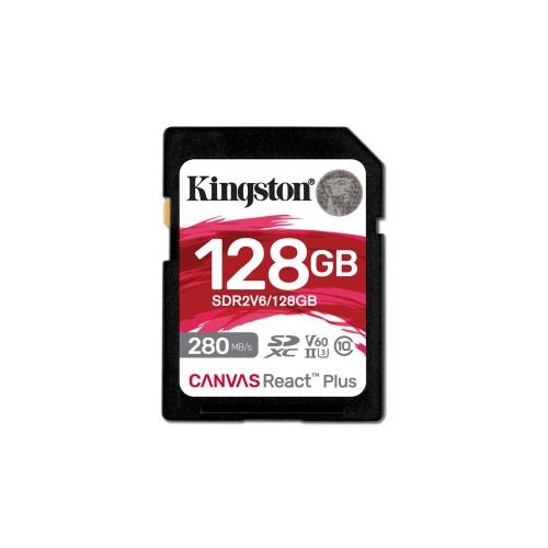Kingston Technology 128GB Canvas React Plus SDXC UHS-II 280R/100W U3 V60 for Full HD/4K Kingston Technology 128GB Canvas React Plus SDXC UHS-II 280R/100W U3 V60 for Full HD/4K