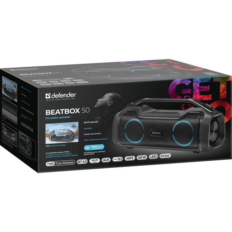 DEFENDER BEATBOX 50 BLUETOOTH SPEAKER 50W BT/RGB/TF/TypeC/IPX5/PWB DEFENDER BEATBOX 50 BLUETOOTH SPEAKER 50W BT/RGB/TF/TypeC/IPX5/PWB