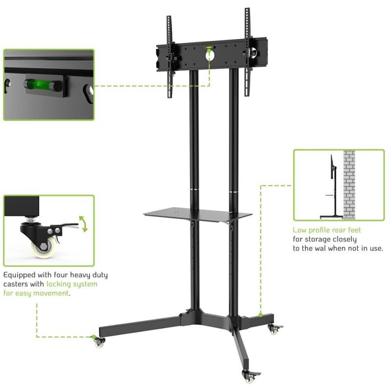 Techly Floor Trolley with Shelf Support LCD / LED / Plasma 30-65 Techly Floor Trolley with Shelf Support LCD / LED / Plasma 30-65