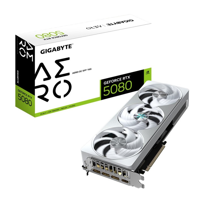 GIGABYTE GeForce RTX 5080 AERO OC SFF 16G Graphics Card - 16GB GDDR7, 256bit, PCI-E 5.0, 2730MHz Core Clock, 3 x DisplayPort, 1 x HDMI, GV-N5080AERO OC-16GD GIGABYTE GeForce RTX 5080 AERO OC SFF 16G Graphics Card - 16GB GDDR7, 256bit, PCI-E 5.0, 2730MHz Core Clock, 3 x DisplayPort, 1 x HDMI, GV-N5080AERO OC-16GD