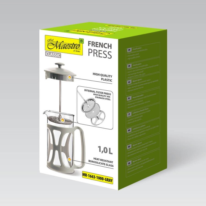 French press MAESTRO MR-1663 (MR-1663-1000-GRAY) 1000 ml Grey French press MAESTRO MR-1663 (MR-1663-1000-GRAY) 1000 ml Grey