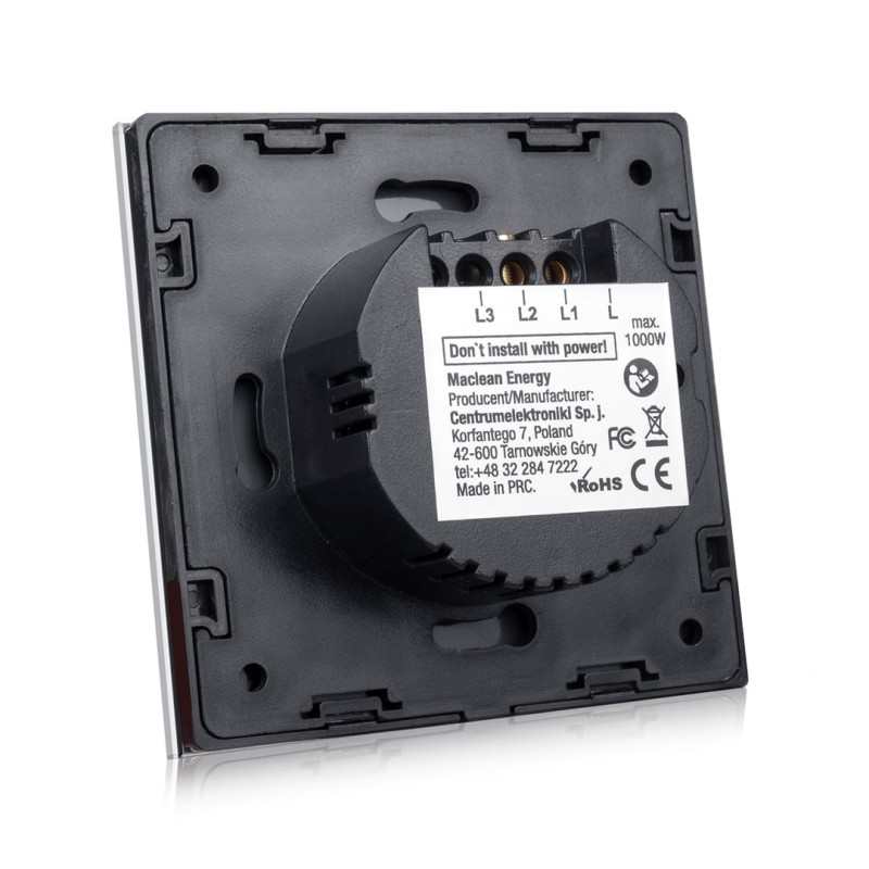 Maclean Energy MCE701W Touch light switch, single, glass, white with square button Maclean Energy MCE701W Touch light switch, single, glass, white with square button