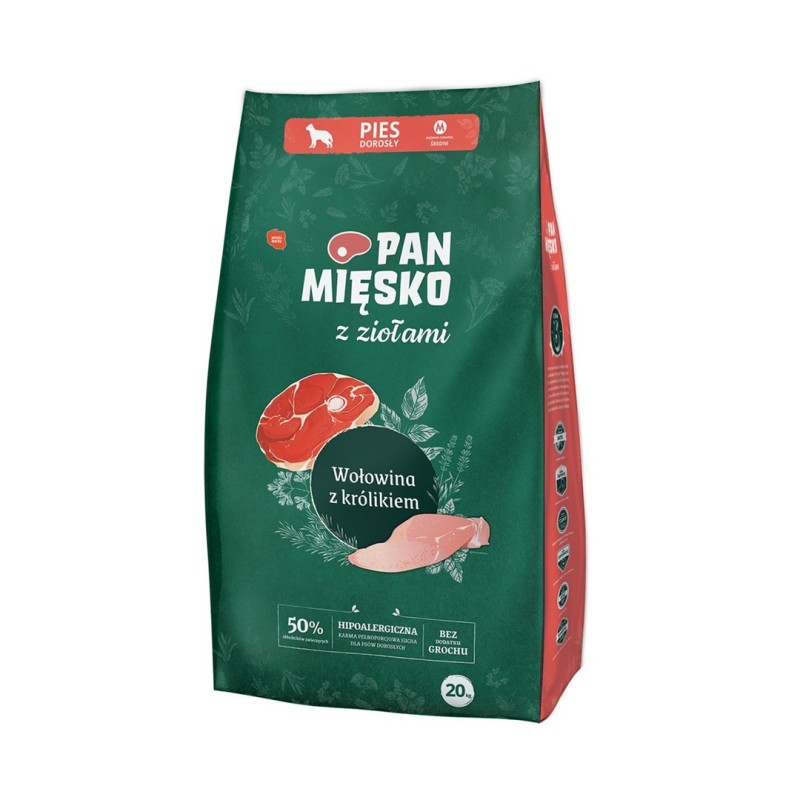 PAN MIĘSKO with herbs Beef with rabbit M - dry dog food - 20kg PAN MIĘSKO with herbs Beef with rabbit M - dry dog food - 20kg