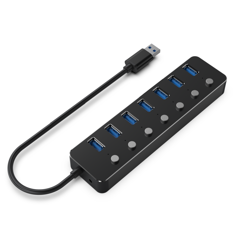 Gembird UHB-U3P7P-01  7-port USB 3.1 (Gen 1) hub with switches, black