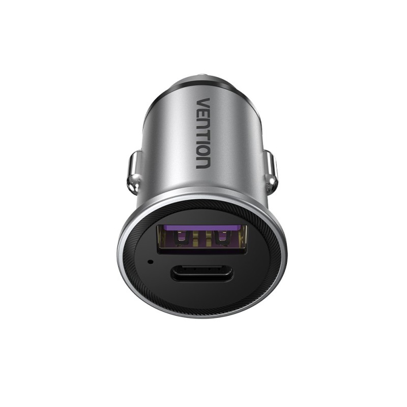 Vention Two-Port USB A+A(30+30) Car Charger Gray Mini Style Aluminium Alloy Type