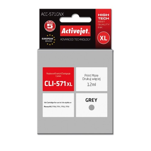 Activejet ACC-571GNX Ink (replacement for Canon CLI-571XLG; Supreme; 12 ml; grey)