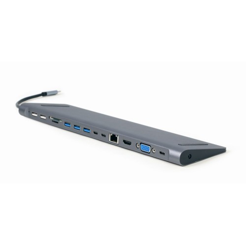 Gembird A-CM-COMBO9-01 USB Type-C 9-in-1 multi-port adapter (USB hub + HDMI + VGA + PD + card reader + LAN + 3.5 mm audio), space grey Gembird A-CM-COMBO9-01 USB Type-C 9-in-1 multi-port adapter (USB hub + HDMI + VGA + PD + card reader + LAN + 3.5 mm audio), space grey