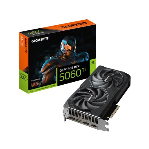 GIGABYTE GeForce RTX 5060 Ti WINDFORCE OC 16G Graphics Card - 16GB GDDR7, 128bit, PCI-E 5.0, 2587MHz Core Clock, 3 x DisplayPort, 1 x HDMI, GV-N506TWF2OC-16GD