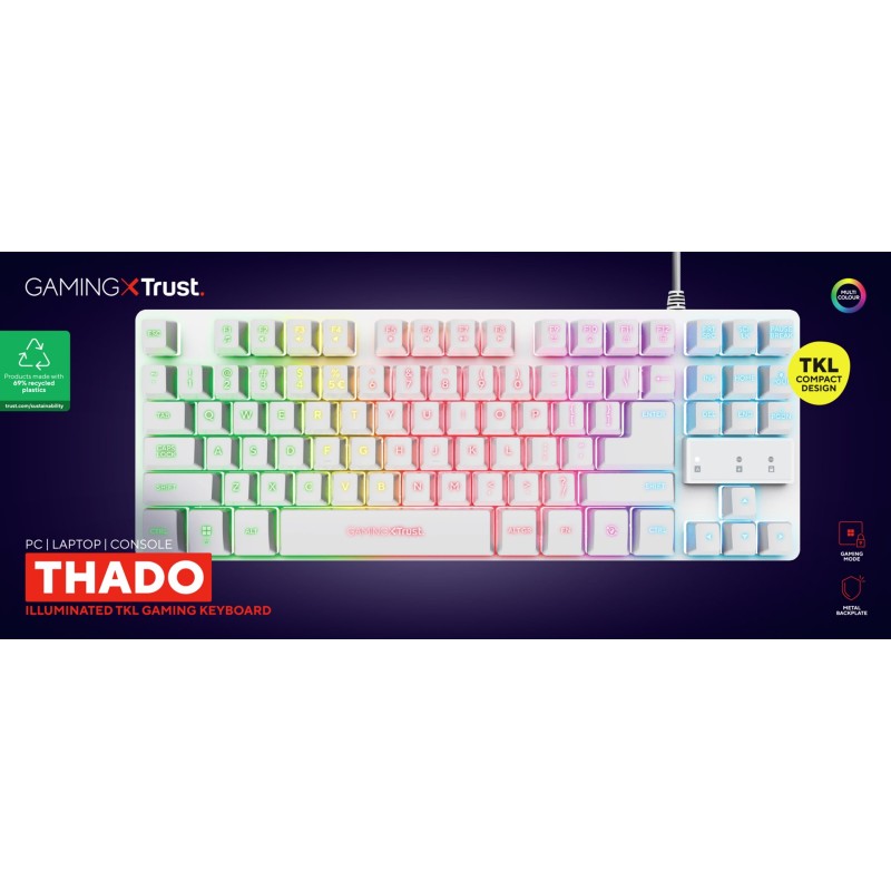 Trust GXT 833W THADO keyboard Gaming USB QWERTY US English White Trust GXT 833W THADO keyboard Gaming USB QWERTY US English White