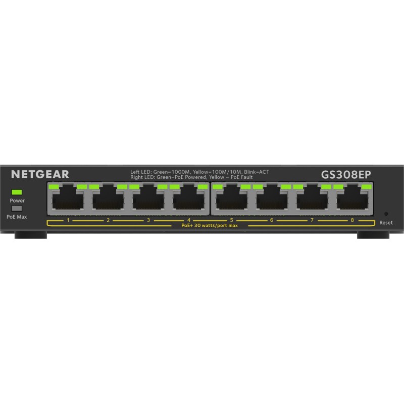 NETGEAR 8-Port Gigabit Ethernet PoE+ Plus Switch (GS308EP) Managed L2/L3 Gigabit Ethernet (10/100/1000) Power over Ethernet (PoE) Black