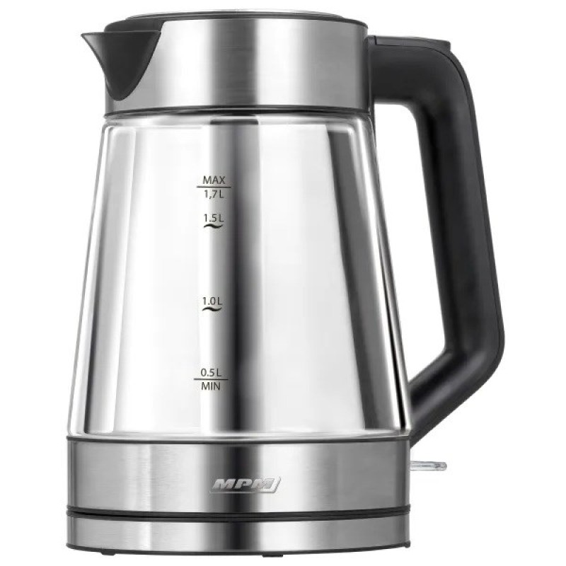 MPM MCZ-122 electric kettle 1.7 L 2200 W Black, Stainless steel