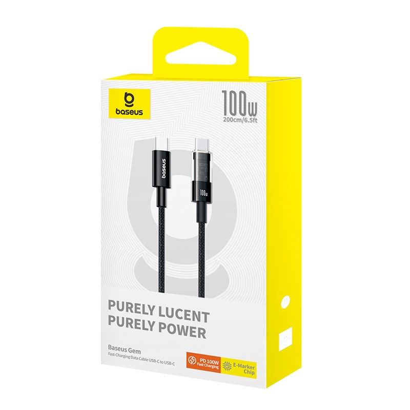 Baseus Gem USB C to USB C fast charging cable 2 m 100 W Black Baseus Gem USB C to USB C fast charging cable 2 m 100 W Black